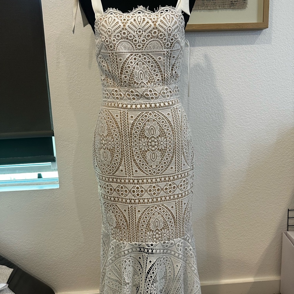 White Lace Maxi Dress with Tie Straps